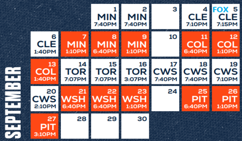 Detroit Tigers 2026 September Schedule