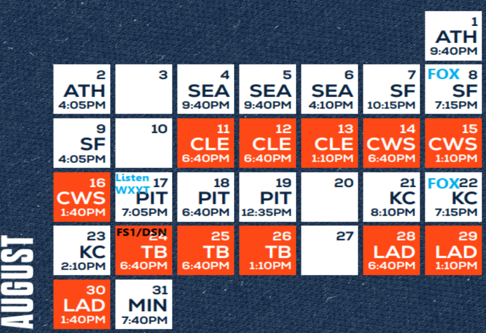 Detroit Tigers August 2026 Schedule
