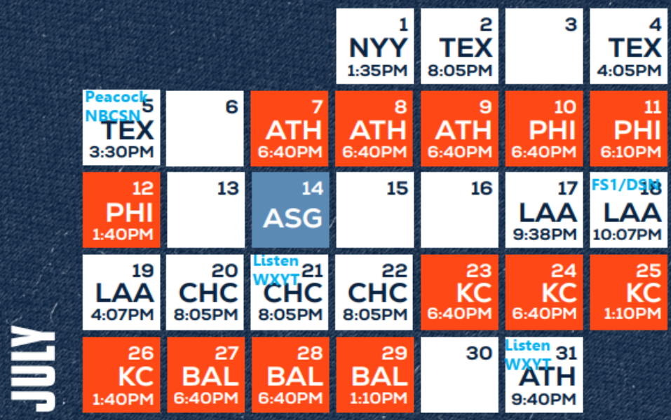 Detroit Tigers July 2026 Schedule
