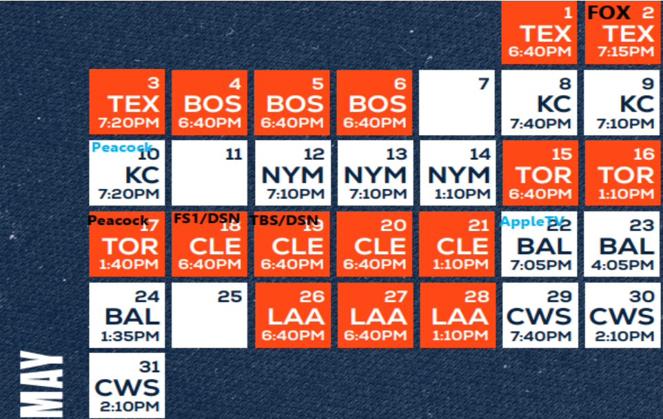 Detroit Tigers May 2026 Schedule